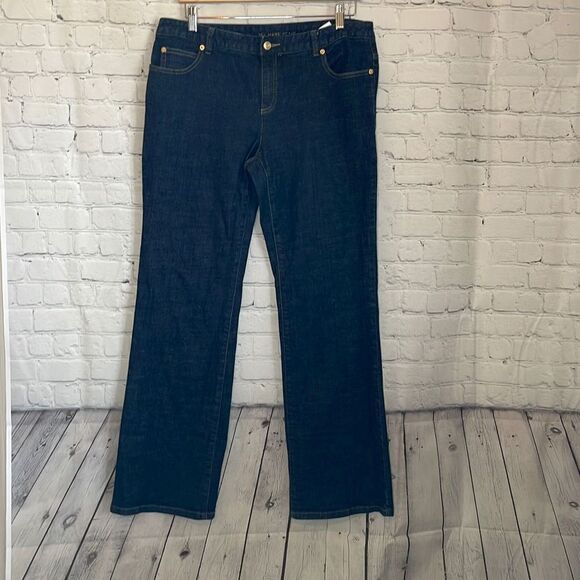 Michael Kors Dark Wash Women’s Jeans size 12 Gold buckle back pocket - Picture 1 of 7